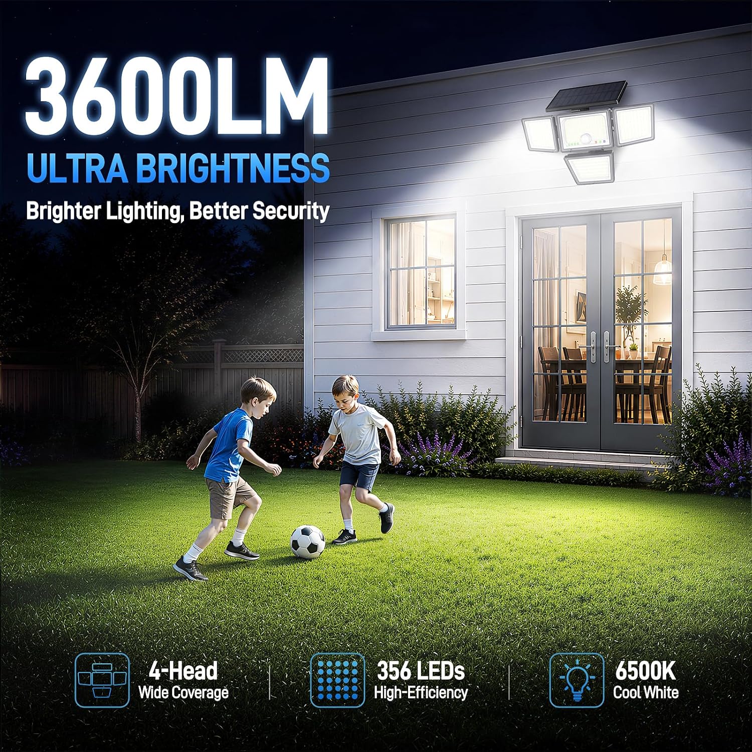 Thumbnail 3 de Etetale SL35602AB-CA Solar Motion Sensor Lights, 3600 lm, 4 Heads, 2-Pack