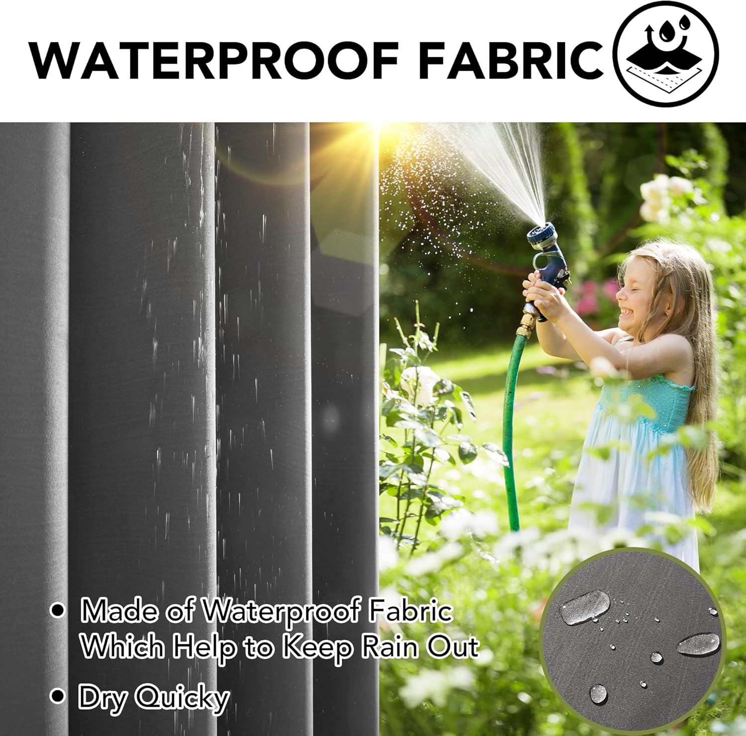 Thumbnail 2 de Deconovo Blickdichte Outdoor-Vorhänge 270x140 cm (2er-Set) – wetterfest & sonnendämpfend, grau