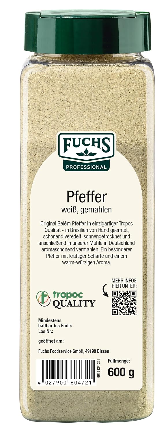 Thumbnail 2 de Fuchs Professional Pfeffer weiß gemahlen – 600 g in der Streudose, ideal für Großverbraucher und Gastronomie