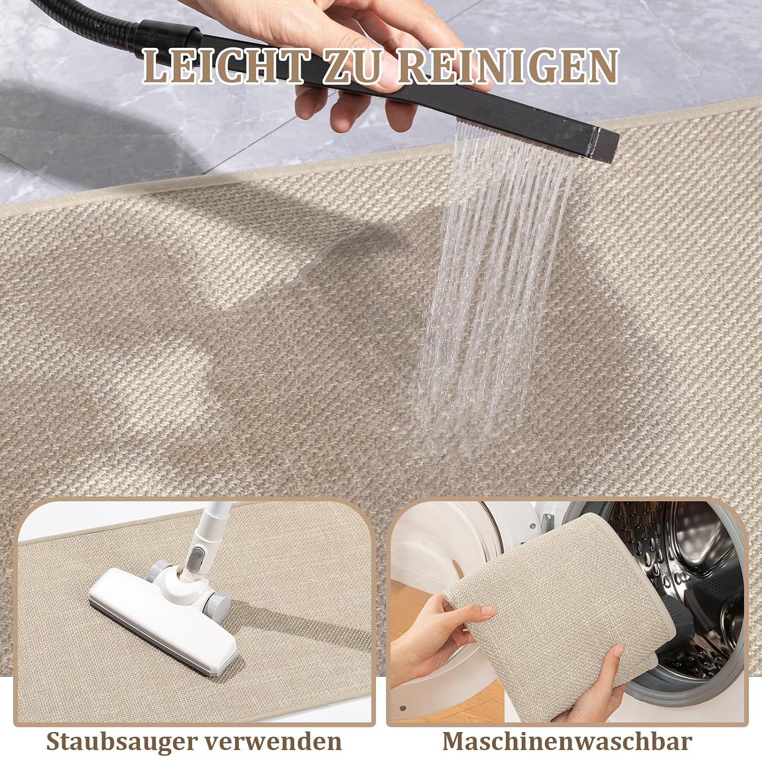 Detalle de chakme Tapis de bain antidérapant 43 x 150 cm beige — tapis de douche en caoutchouc lavable