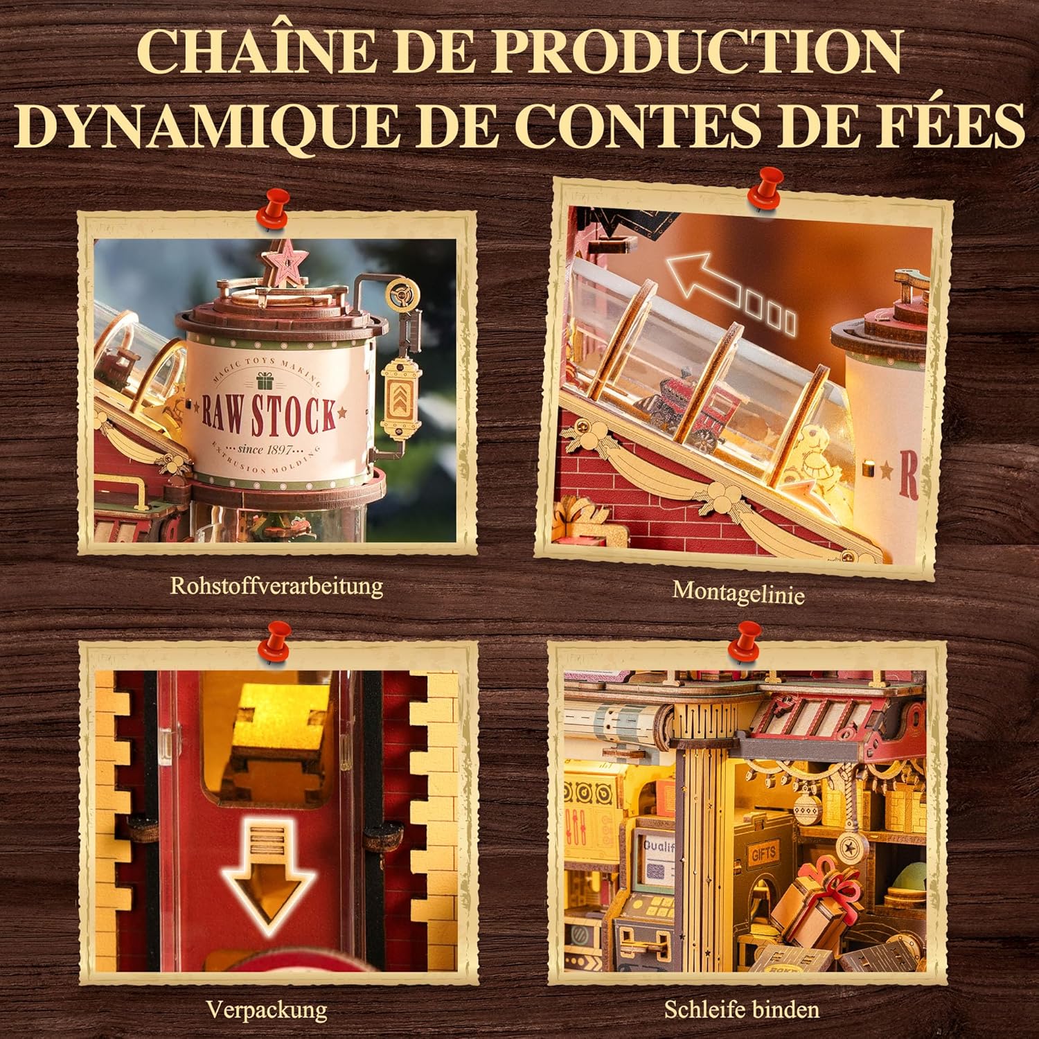 Thumbnail 4 de ROKR Dream Gift Factory Puzzle 3D en bois EAB01 – maquette à construire lumineuse, 449 pièces