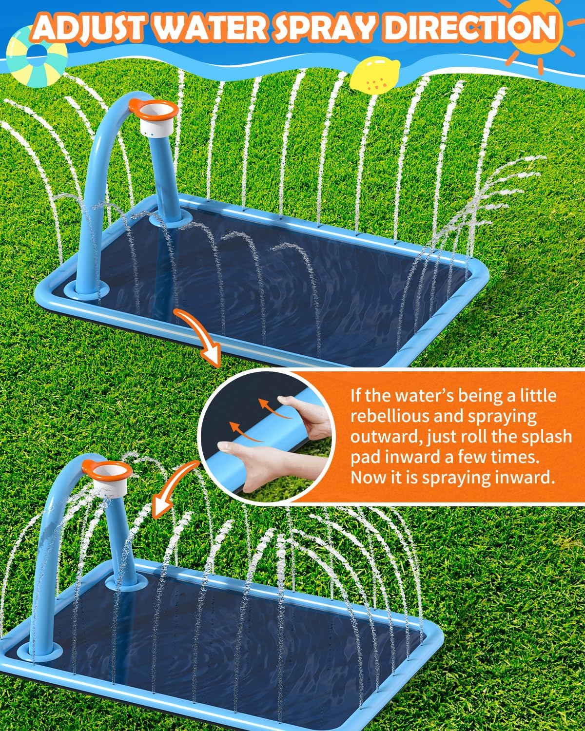 Thumbnail 6 de Octaplay Splash Pad for Kids & Dogs, Large 102" Water Play Mat with Basketball Hoop & Spray Games