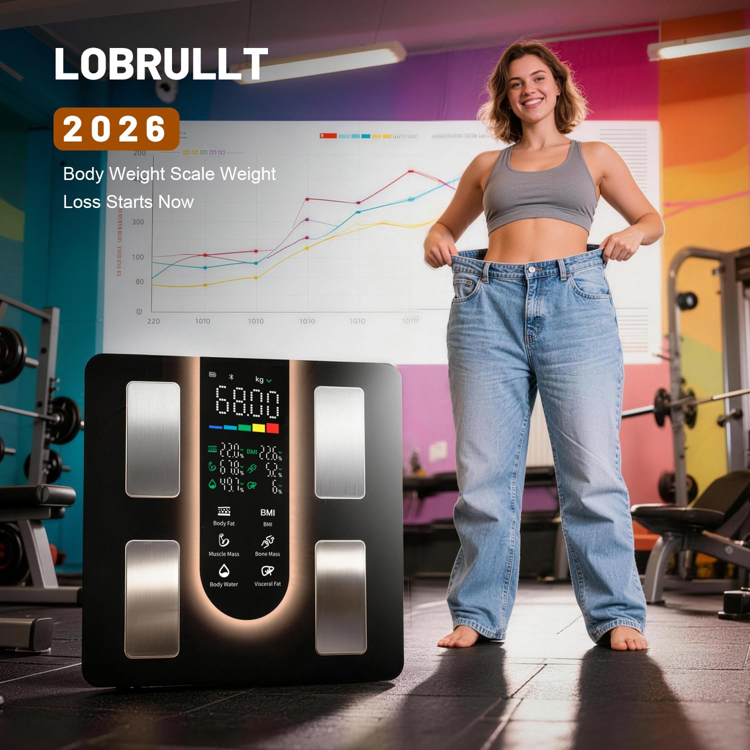 Detalle 2 de LOBRULLT Smart Body Weight Scale, 5.8-Inch Display, Bluetooth, 23 Metrics