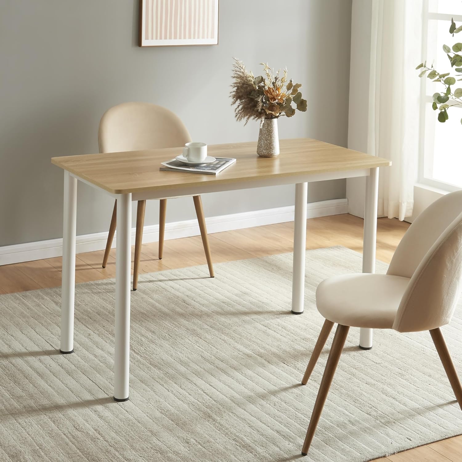 [en.casa] Tavolo da pranzo 120 x 60 cm in MDF effetto rovere/bianco con piano rettangolare
