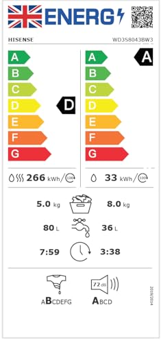 Thumbnail 14 de Hisense 3S Series WD3S8043BW3: 8kg Wash / 5kg Dry, 1400 rpm, Steam, Inverter Quietness