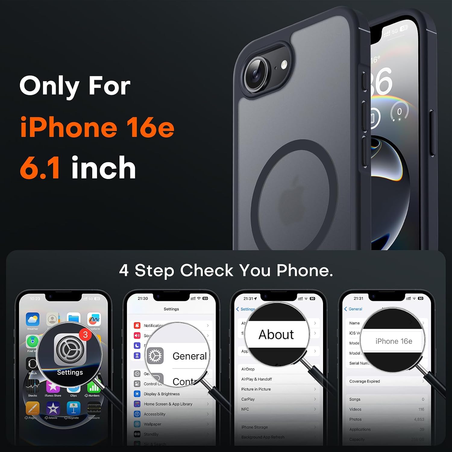 Detalle 2 de TOCOL Magnetic Case for iPhone 16e (6.1-inch, 2025 Edition) — MagSafe-compatible slim shockproof cover, black