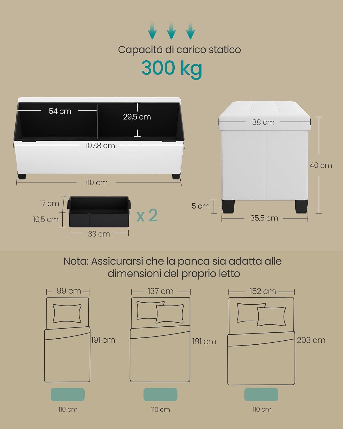 Detalle 1 de SONGMICS Pouf Contenitore 112 L