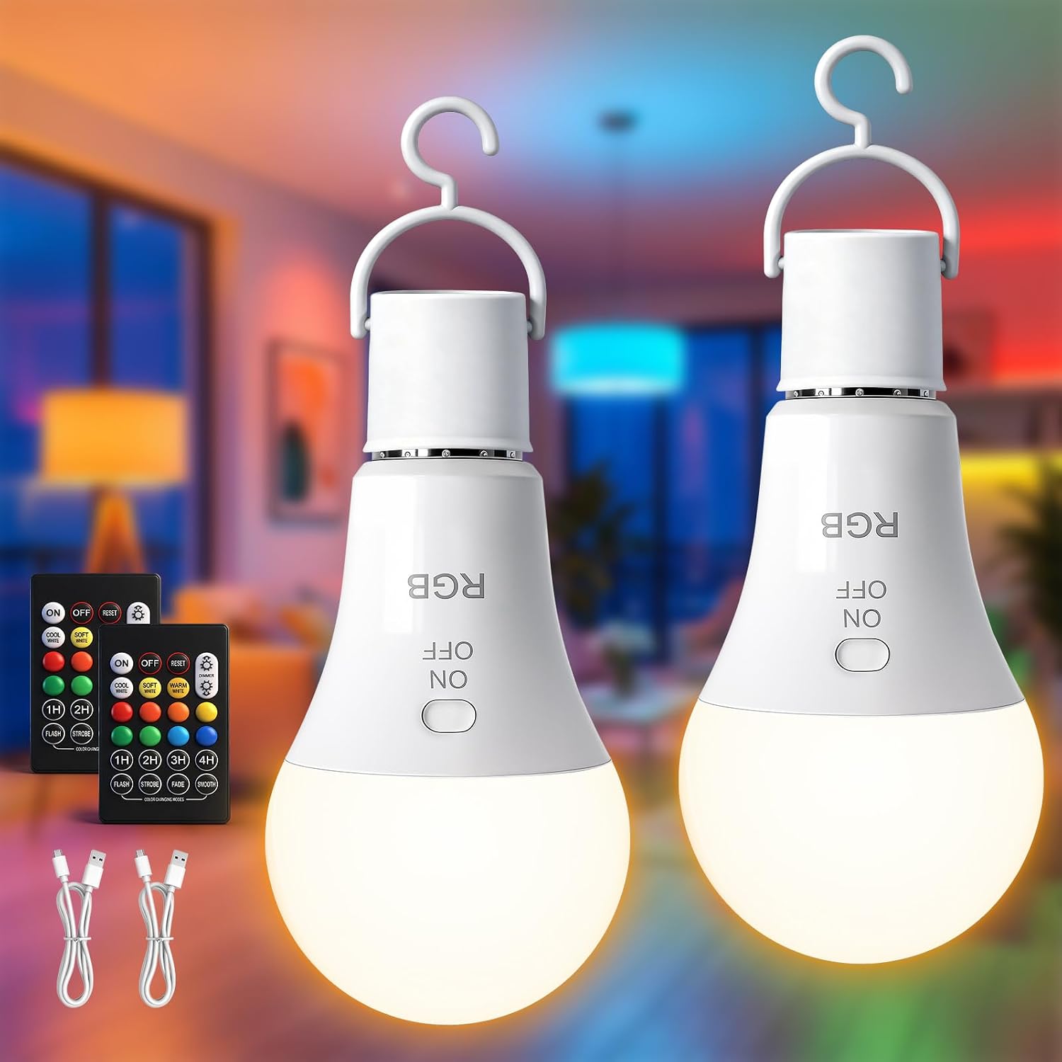 Detalle de TaoFiaCo D0838 E27 RGB-oplaadbare ledlamp, dimbaar, set van 2