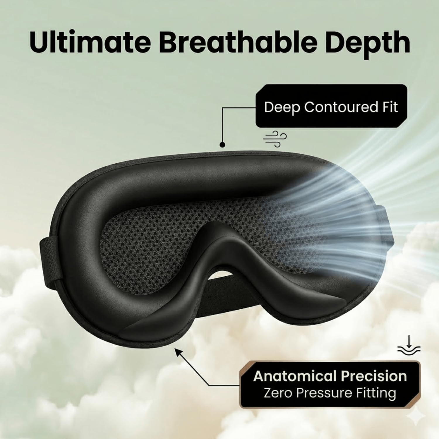 Detalle de CHEFRA 3D Eye Mask-Black Sleep Mask with Memory Foam and Adjustable Strap