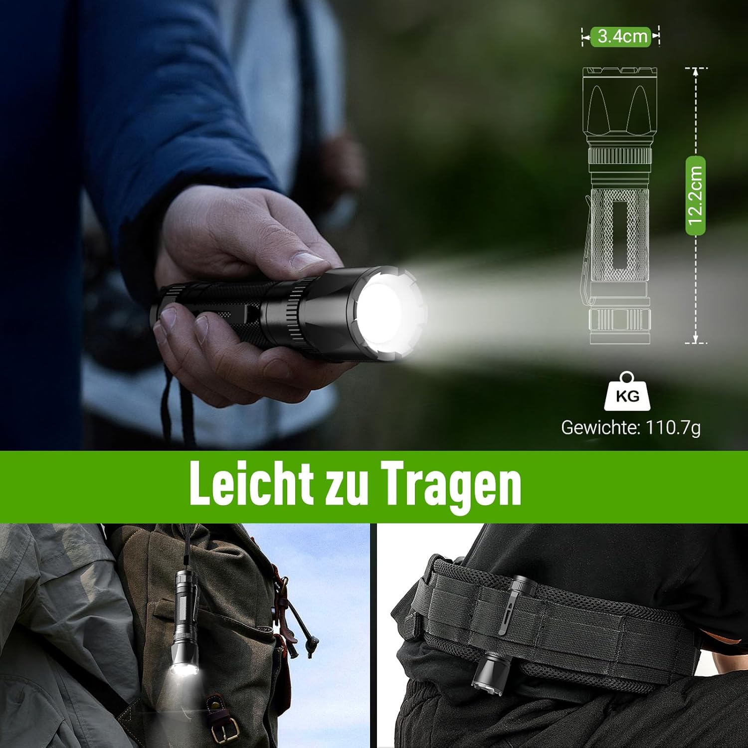 Thumbnail 4 de GEARLITE LED Taschenlampe aufladbar – zoombare Mini-Torch mit 3 Modi, bis zu 3000 Lumen und IP65