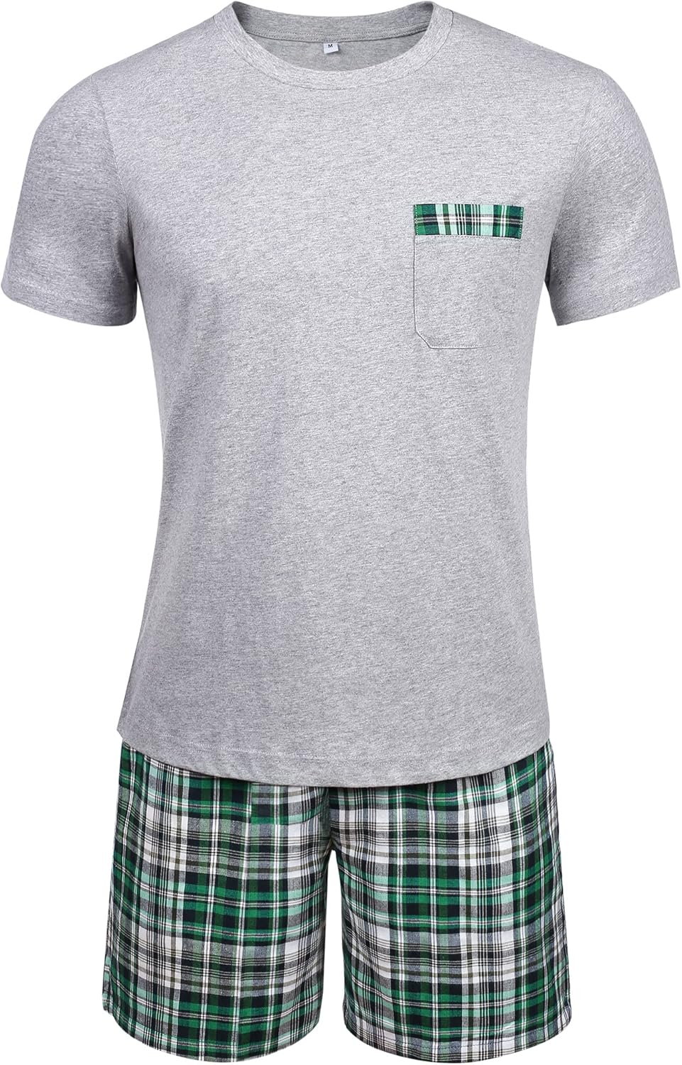Detalle de Winovia Schlafanzug Herren Kurz Pyjama-Set aus Baumwolle – Sommer-Hausanzug mit kariertem Hosenbein