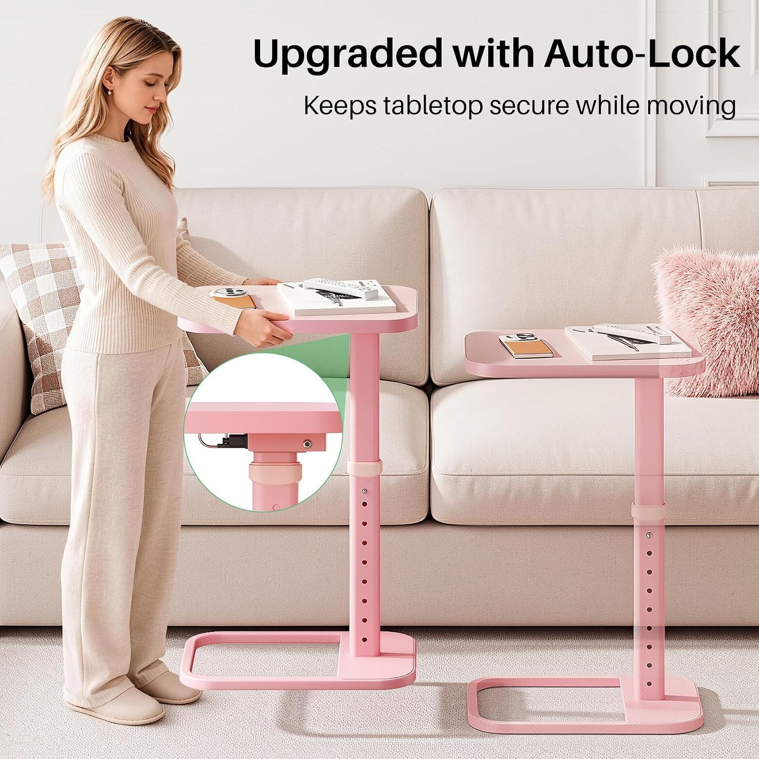 Detalle de Kitstorack TV Tray Table, Pink, with Locking Panel and 9 Height Settings