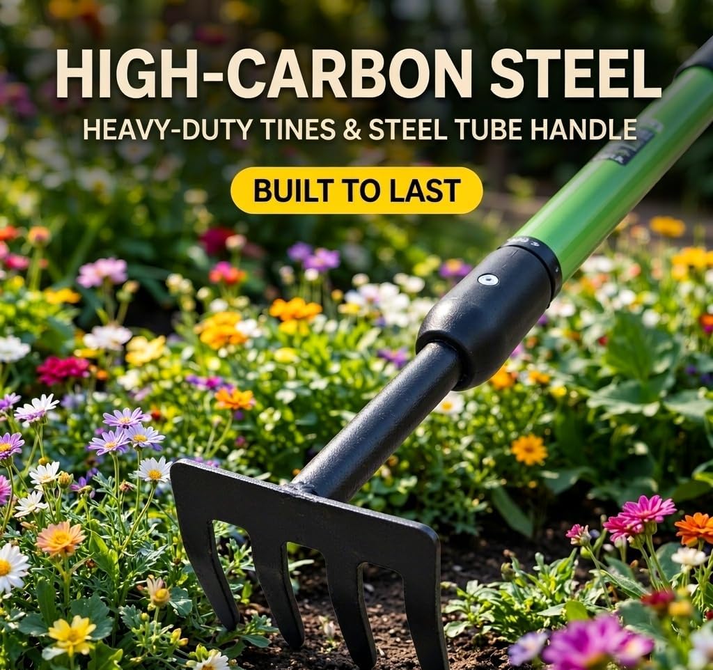 Detalle 2 de YIAD DRAGON HORSE 27655 Small Garden Rake, 5-Tine Steel Head, Telescopic Handle