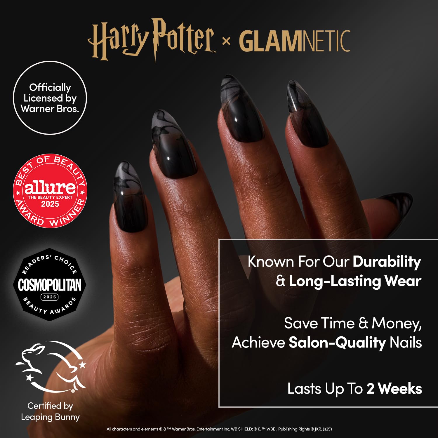 Detalle de Glamnetic x Harry Potter Dementor Press-On Nails, Medium Almond, Glossy Finish