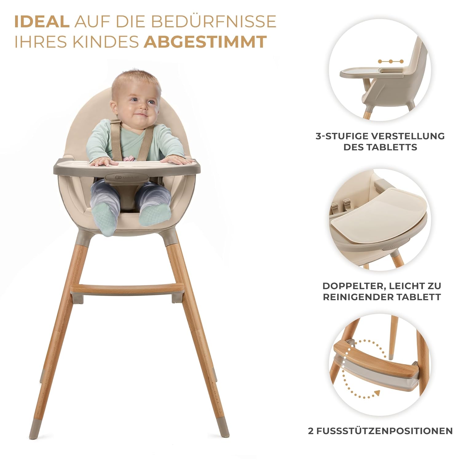 Thumbnail 3 de Kinderkraft FINI2 2 in 1 Hochstuhl – sicher, flexibel und langlebig (Beige)