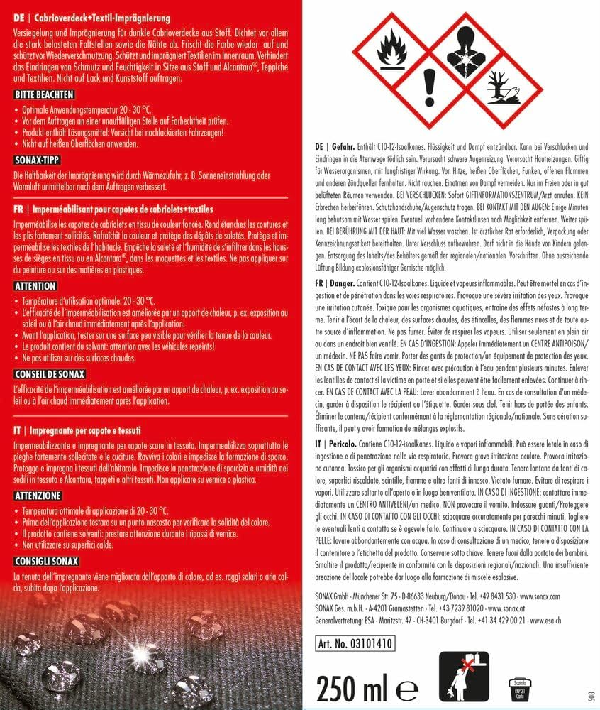 Thumbnail 2 de SONAX Cabrioverdeck Textil-Imprägnierung 250 ml
