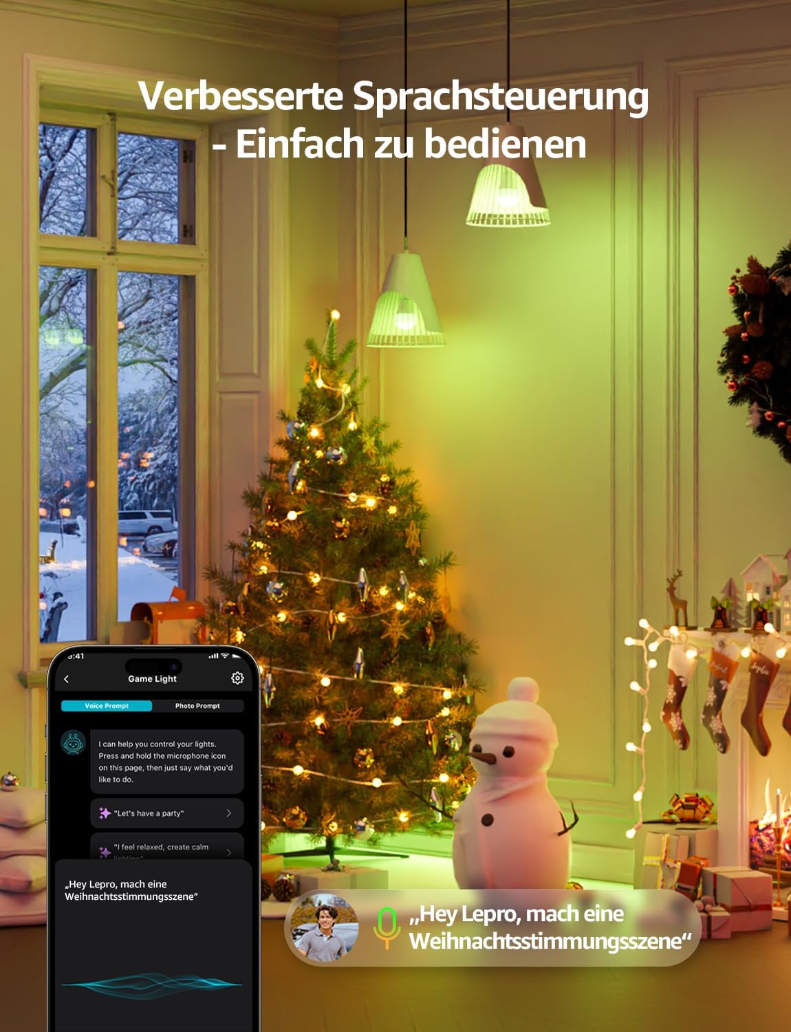 Detalle de Lepro AI Smart Glühbirne B2 (E27, 10 W, 1.100 lm) – dimmbar, WiFi & Bluetooth, Sprach- und Musiksteuerung, 4er-Set