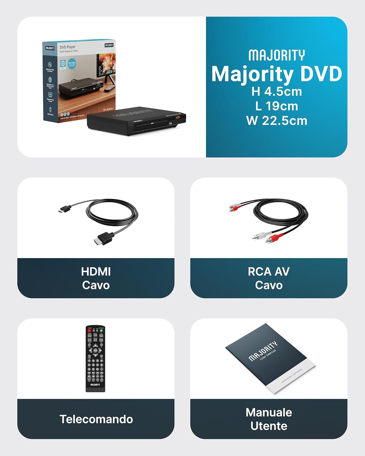 Thumbnail 6 de Lettore DVD HDMI 1080P Majority: multizona, regione free e compatibile con USB, RCA, CD e MP3