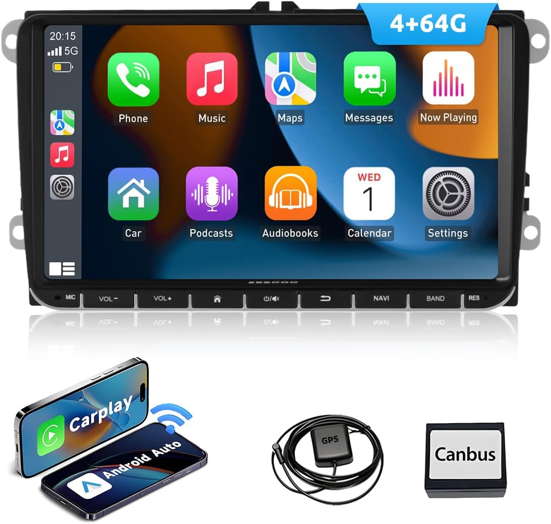ESSGOO True 4+64G: Kabelloses Autoradio mit 9-Zoll Touchscreen, CarPlay/Android Auto – VW-kompatibel