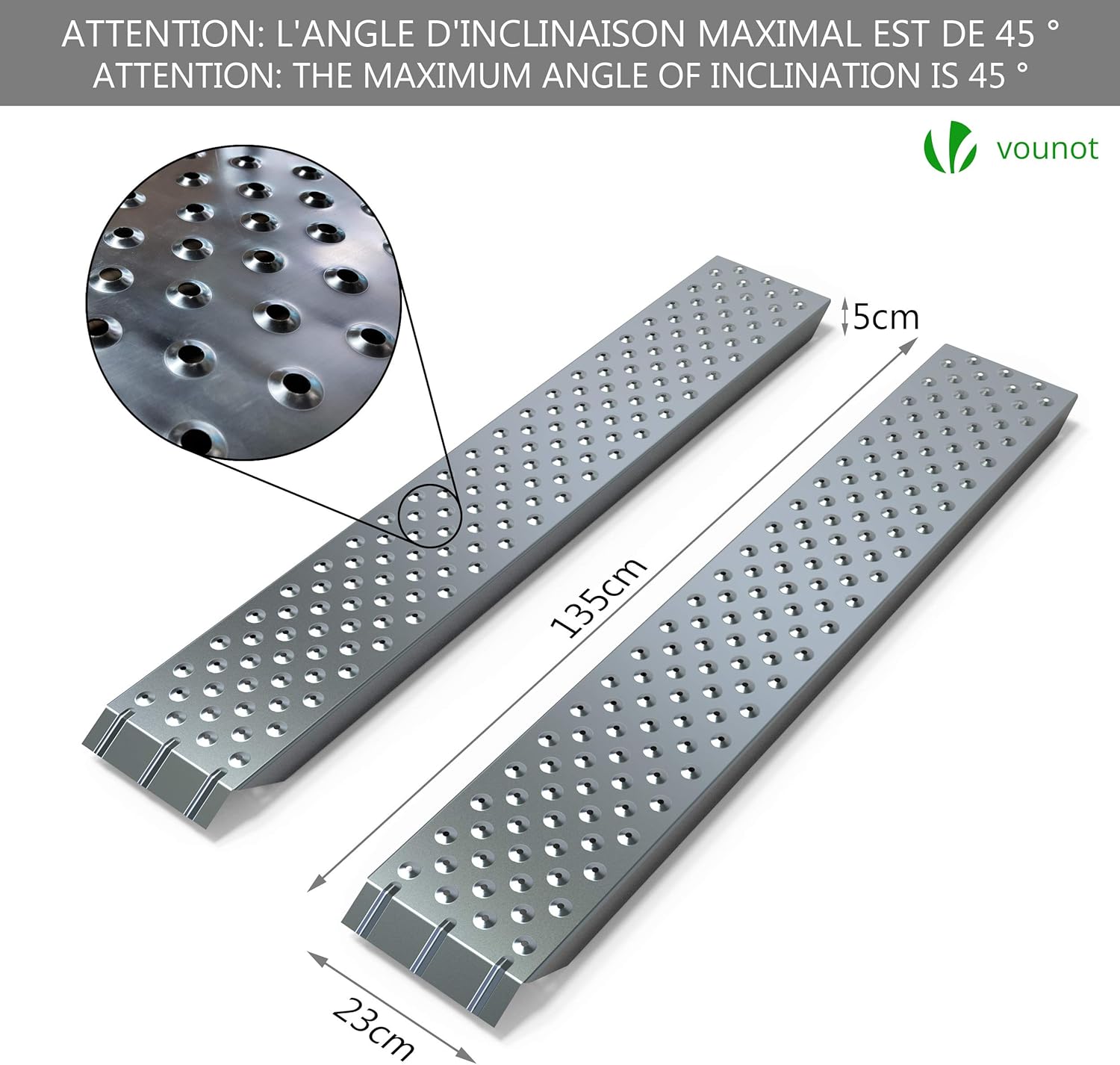 Detalle de Vounot Steel Load Ramp Pair for Vehicles and Equipment (135 x 23 cm, 400 kg Max)
