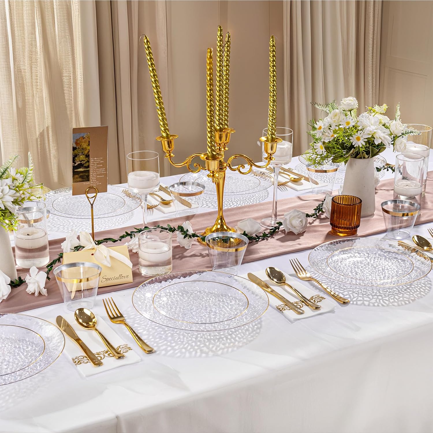 Thumbnail 4 de DaYammi 350-Piece Clear Gold Plastic Dinnerware Set (Hammered Style) for 50 Guests