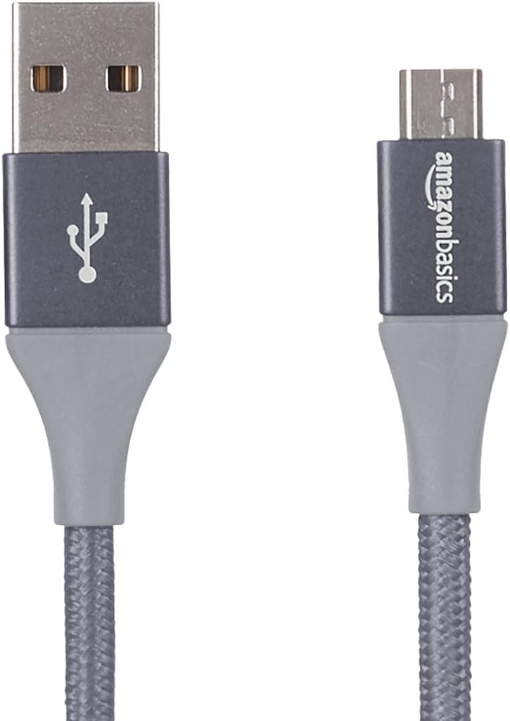 Detalle de Amazon Basics Micro USB to USB-A 2.0 Cable – 3 m, Nylon Braided (Dark Grey)