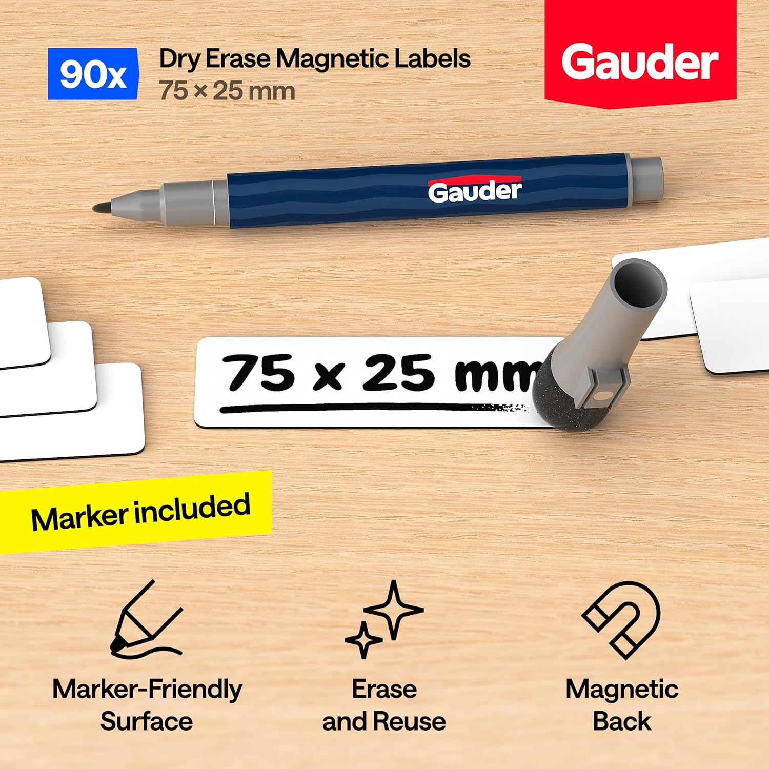 Thumbnail 1 de GAUDER Magnetic Labels Writable - Reusable Magnetic Tags (90 Pieces, 75 x 25 mm)