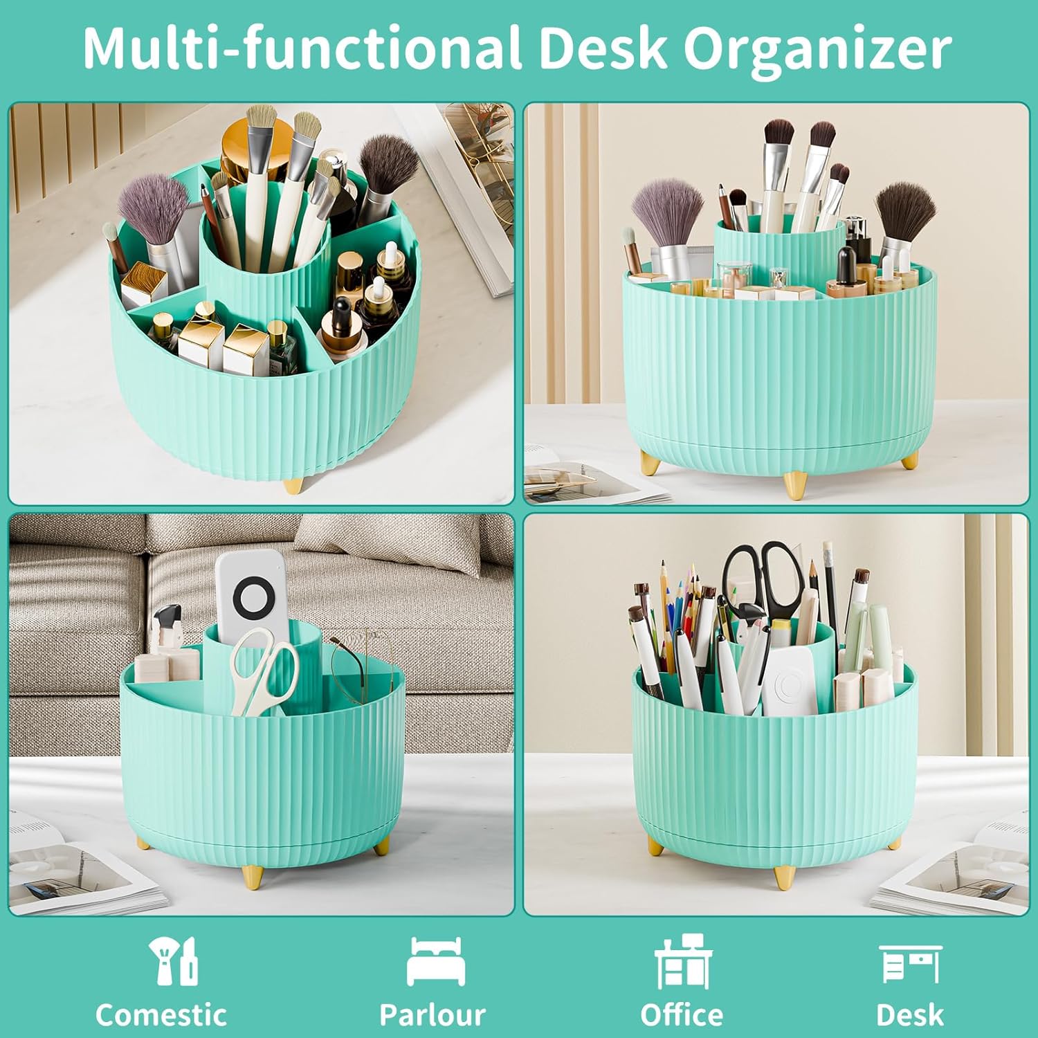 Thumbnail 3 de Fanado 360° Rotating Makeup Organiser – 5 Compartment Mint Green
