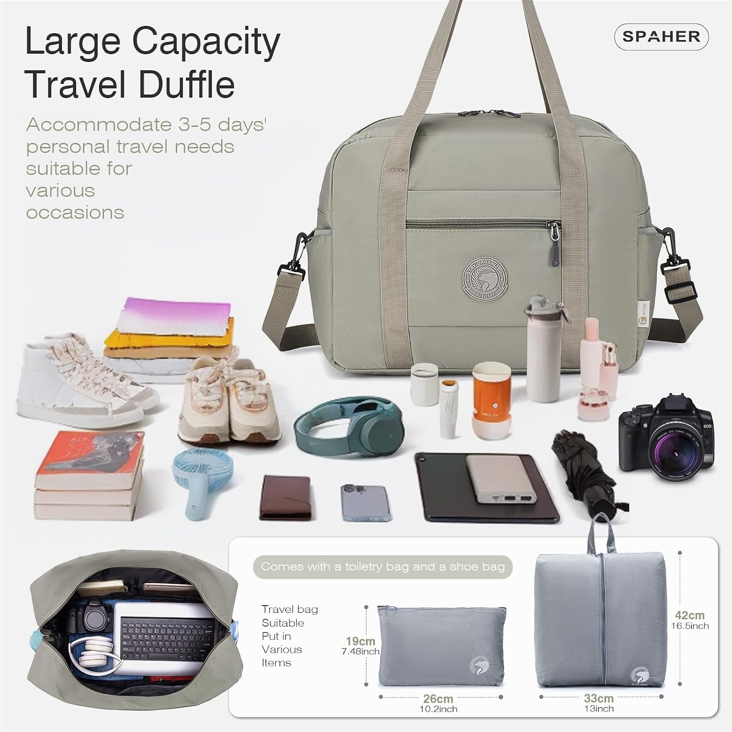 Thumbnail 2 de SPAHER Sac de voyage cabine avion 40x30x25 cm (30L) avec trousses de toilette