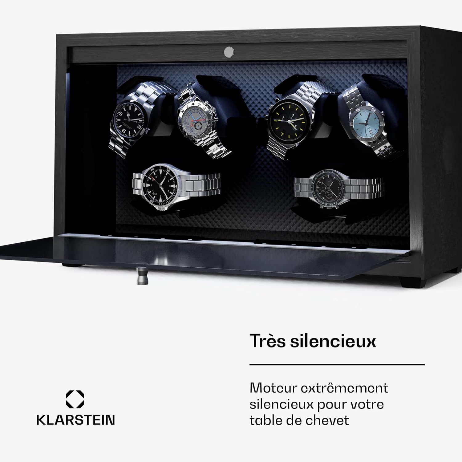 Thumbnail 3 de KLARSTEIN Remontoir de Montre Automatique — Pour 6 Montres, Bois Raffiné, Coussin Insonorisé et Éclairage LED