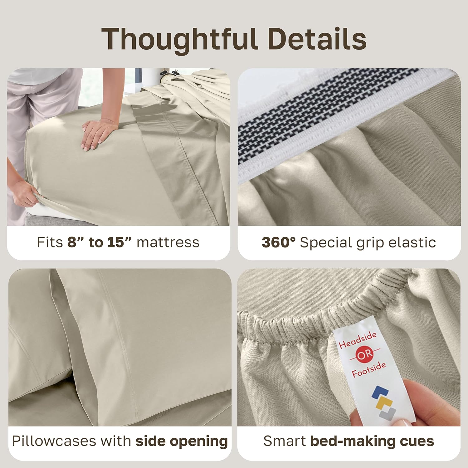 Thumbnail 5 de California Design Den Split King Sheet Set (Luxury 800 Thread Count) in Beige