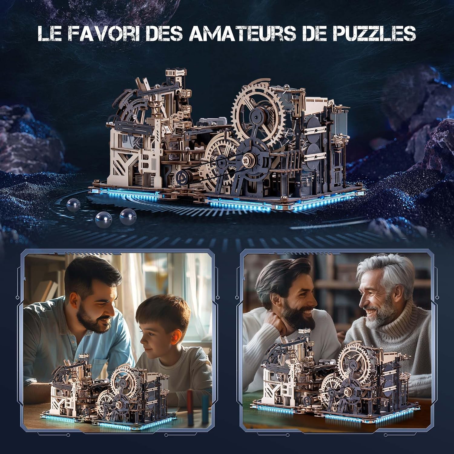 Detalle 2 de ROBOTIME LGC01+LGA01+LG01 3-en-1 Circuits de Billes en bois LED – maquette puzzle 3D à construire (LGX02)
