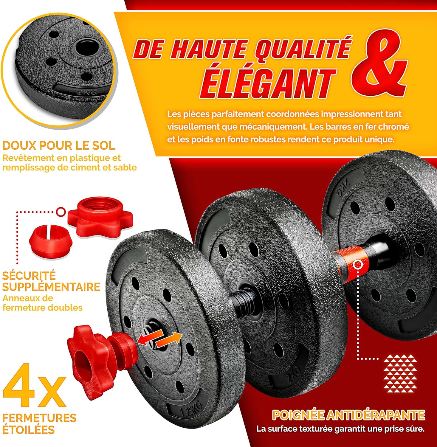 Thumbnail 2 de RE:SPORT Ensemble d’haltères 2 en 1 15-40 kg — haltères courts et longs, sécurité et confort