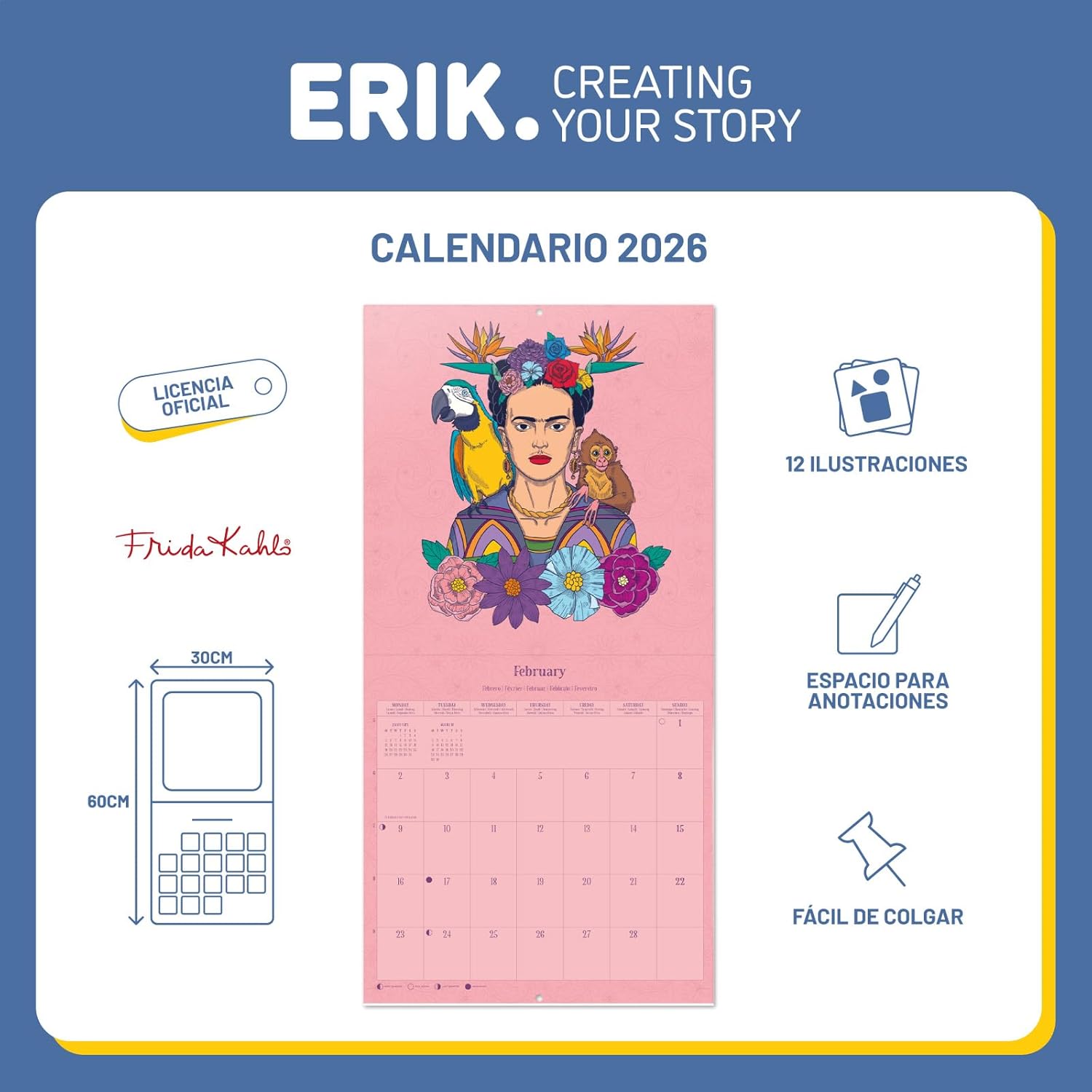 Thumbnail 2 de Grupo Erik Calendario 2026 Frida Kahlo 30×30 cm 🗓