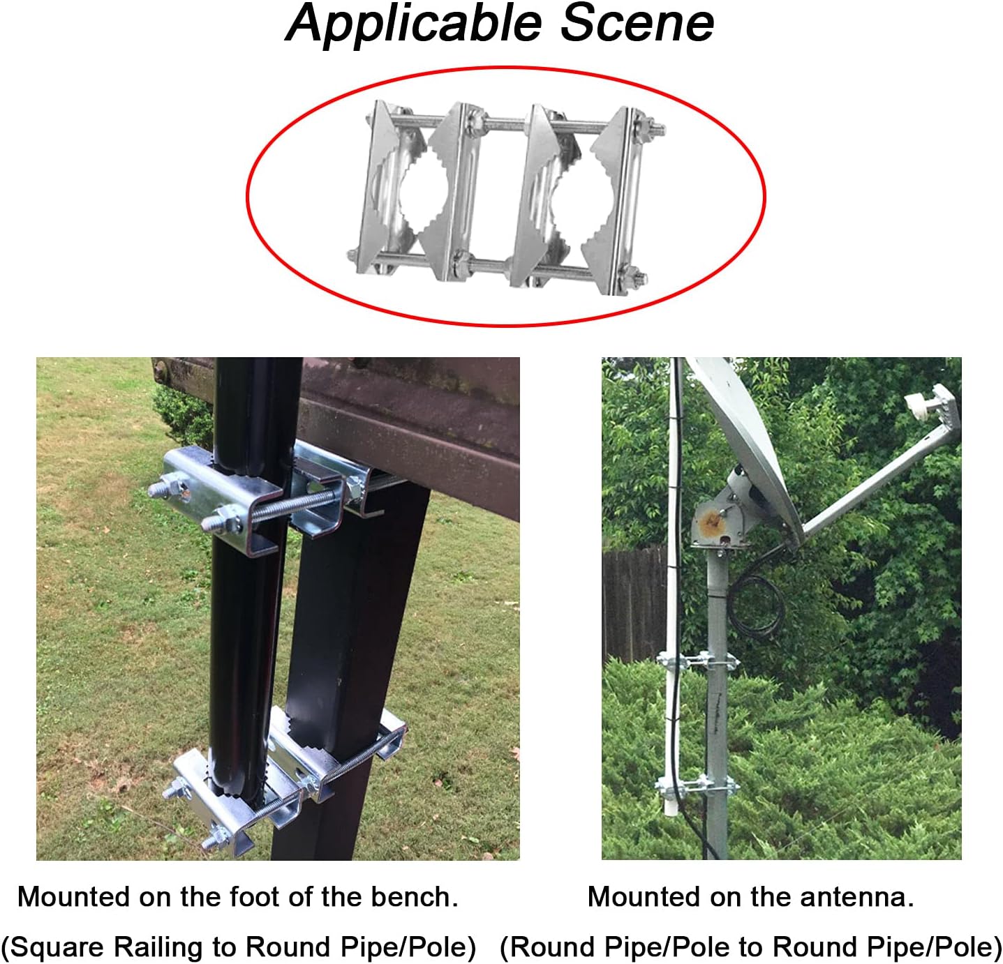 Thumbnail 3 de Wdwlbsm 2 Pack Double Antenna Mast Clamp V Jaw Block Kit with 5.5" Bolts & 3 Setup Options