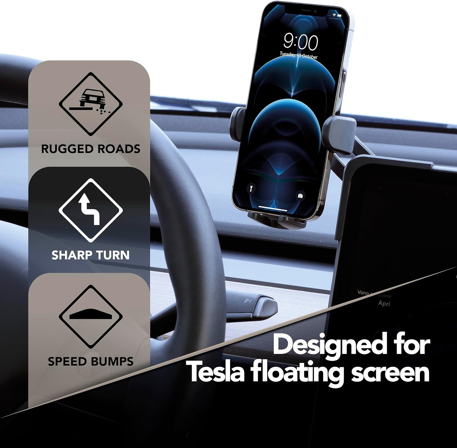Detalle 2 de Cellularline Hug Screen Tesla Car Holder con fissaggio adesivo 3M e rotazione 360°