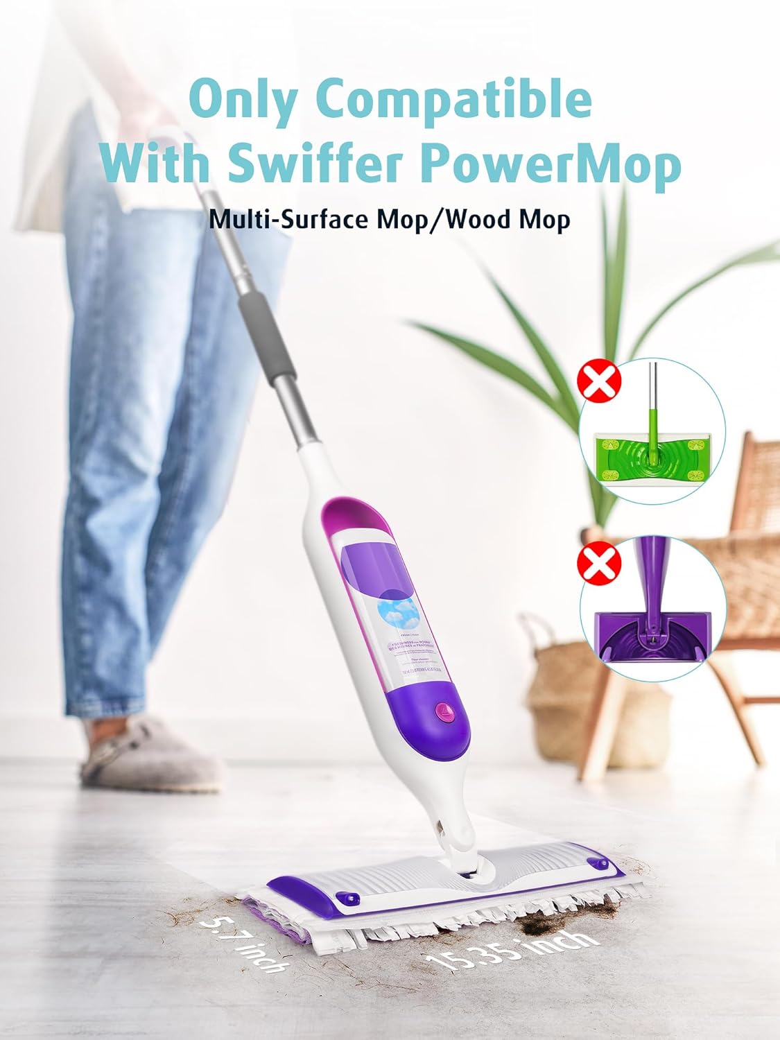 Detalle 2 de AIR U+ 24 Pack Disposable Power Mop Pads Refills for Swiffer Power Mop (Unscented, 14-Layer Thickened)