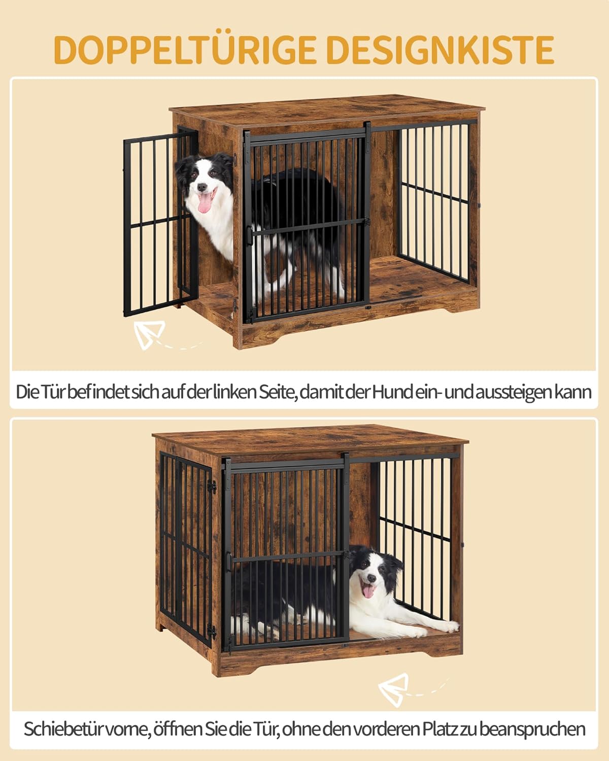 Thumbnail 3 de Hzuaneri Hundekäfig Möbel 110 cm (DCF84401B) mit 2 Türen – Indoor-Hundebox als Beistelltisch