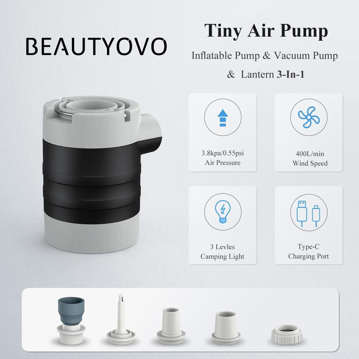 Thumbnail 1 de Beautyovo 3-in-1 Cordless Pump with Light and Carry Bag: Inflates, Deflates and Illuminates