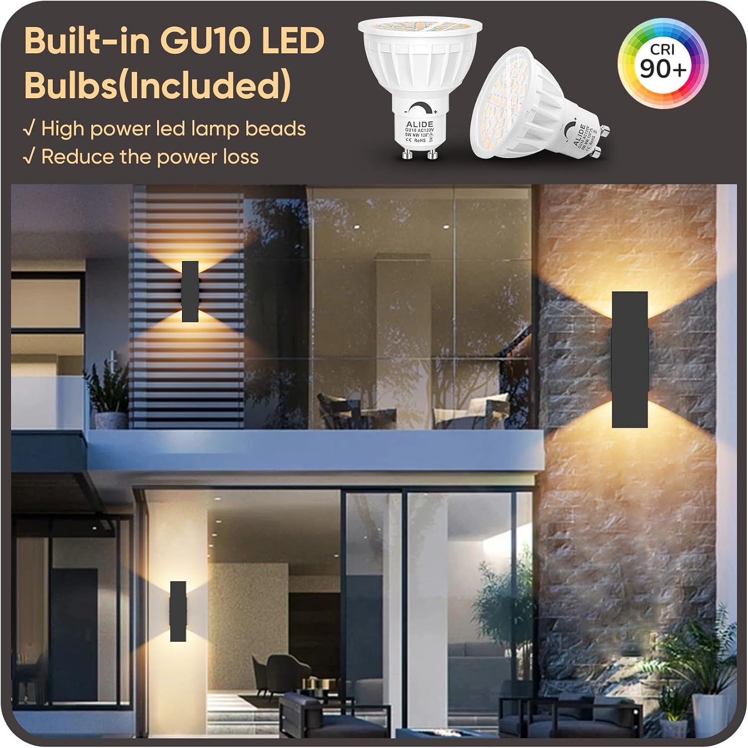 Detalle 2 de Aipsun HW507 Outdoor LED Up/Down Wall Sconces, 2-Pack, Black, 3000K, IP65