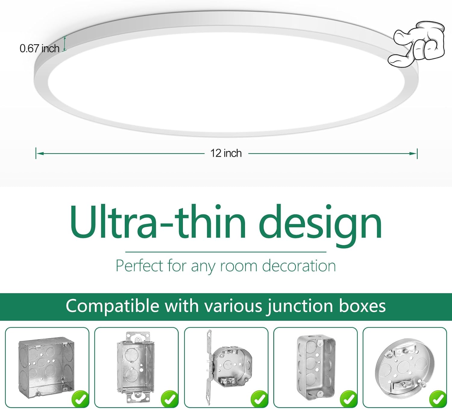Detalle 2 de Brightever XD300-09 12-Inch LED Flush Mount Ceiling Light, Dimmable, 5CCT, 4-Pack