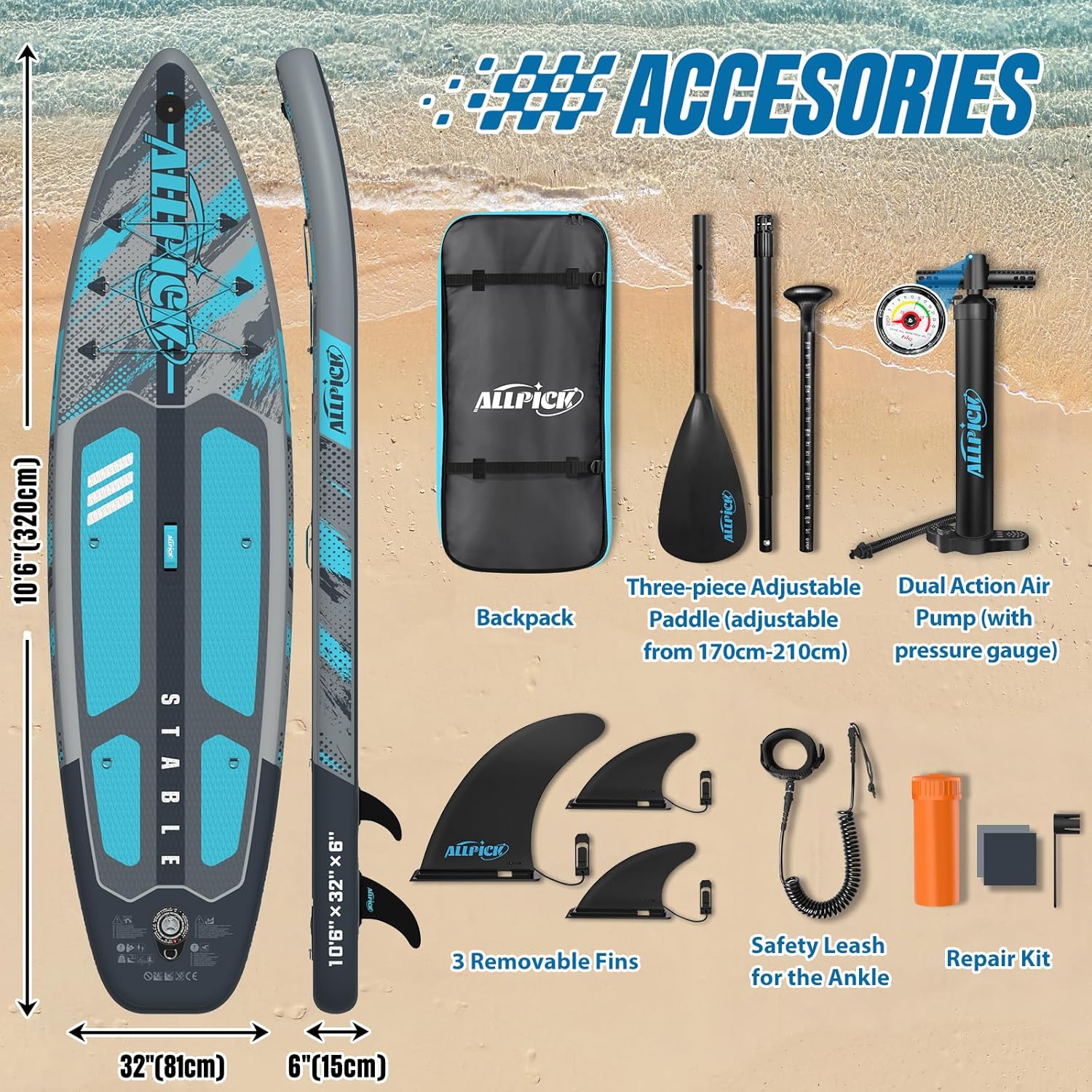 Detalle 2 de ALLPICK Premium SUP Board Set – Aufblasbares Stand Up Paddle Board mit Kamera-Halterung