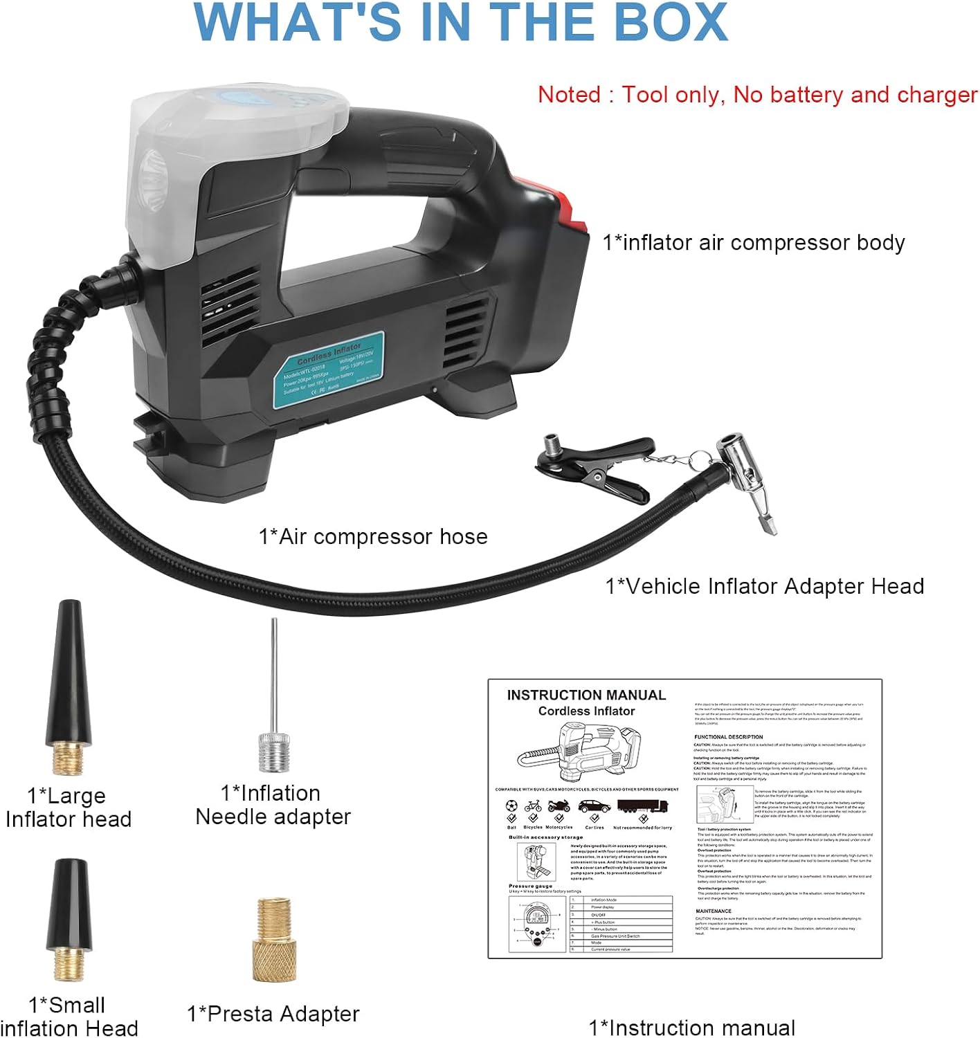 Thumbnail 6 de Powarobor Akku-Luftpumpe kompatibel mit Bosch 18V GBA – 10,3 bar Kompressor, LED, Auto-Stopp, inkl. Düsen