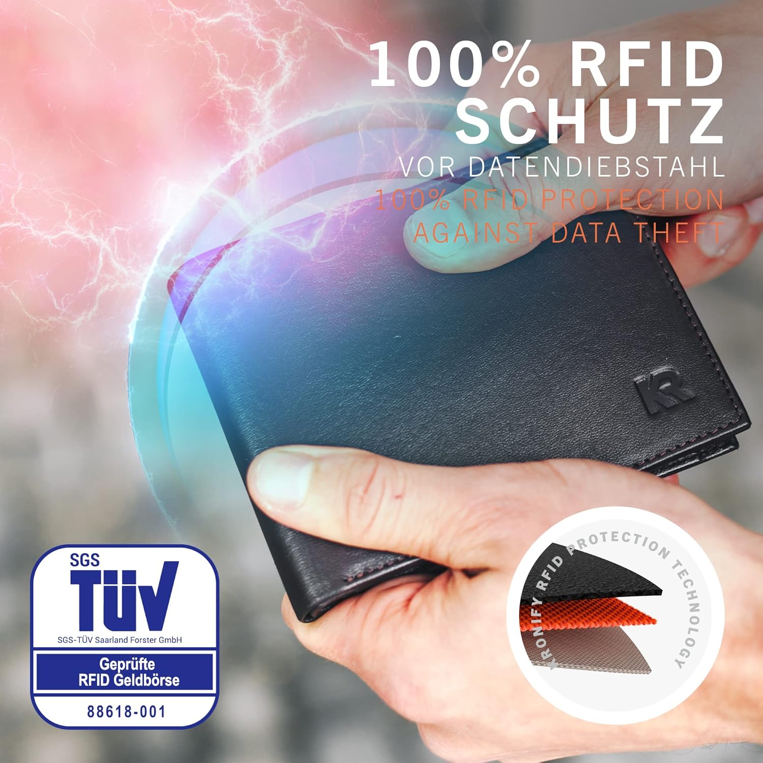 Detalle 2 de KRONIFY Geldbörse aus Leder Herren, RFID Schutz, 13 Fächer 👛