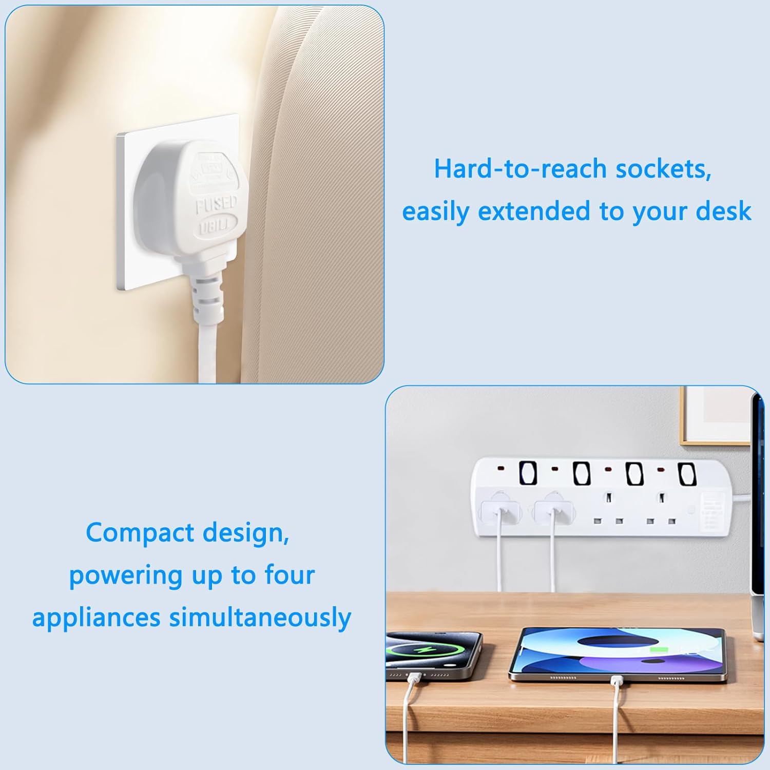 Thumbnail 6 de 5M Extension Lead with Individual Switches: 4‑Way, Wall Mountable, Surge Protected