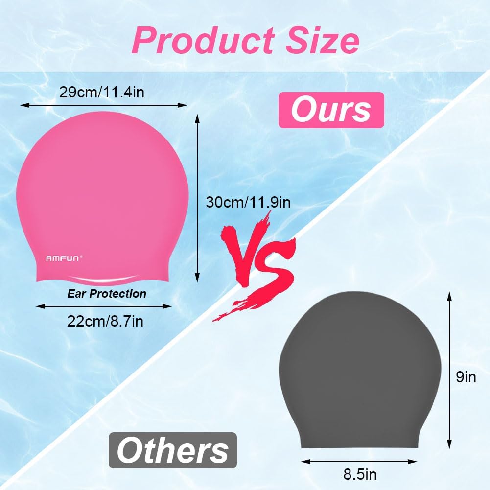 Detalle 2 de AMFUN Silicone Cover Ears Swimming Caps for Long Hair (Adult Unisex)