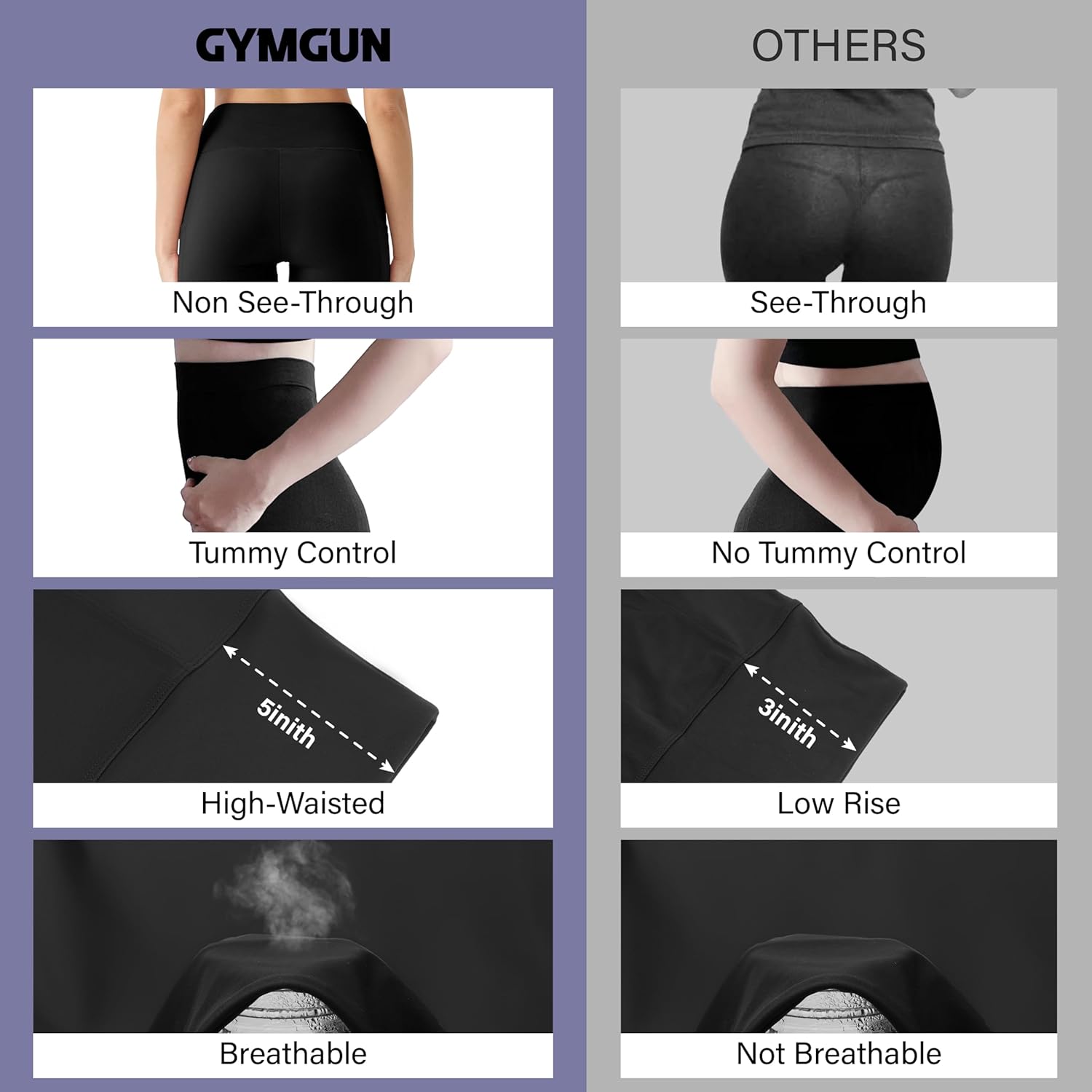 Detalle de GYMGUN 3 Pack Leggings with Pockets for Women: High-Waisted, Tummy Control, Reg & Plus Size