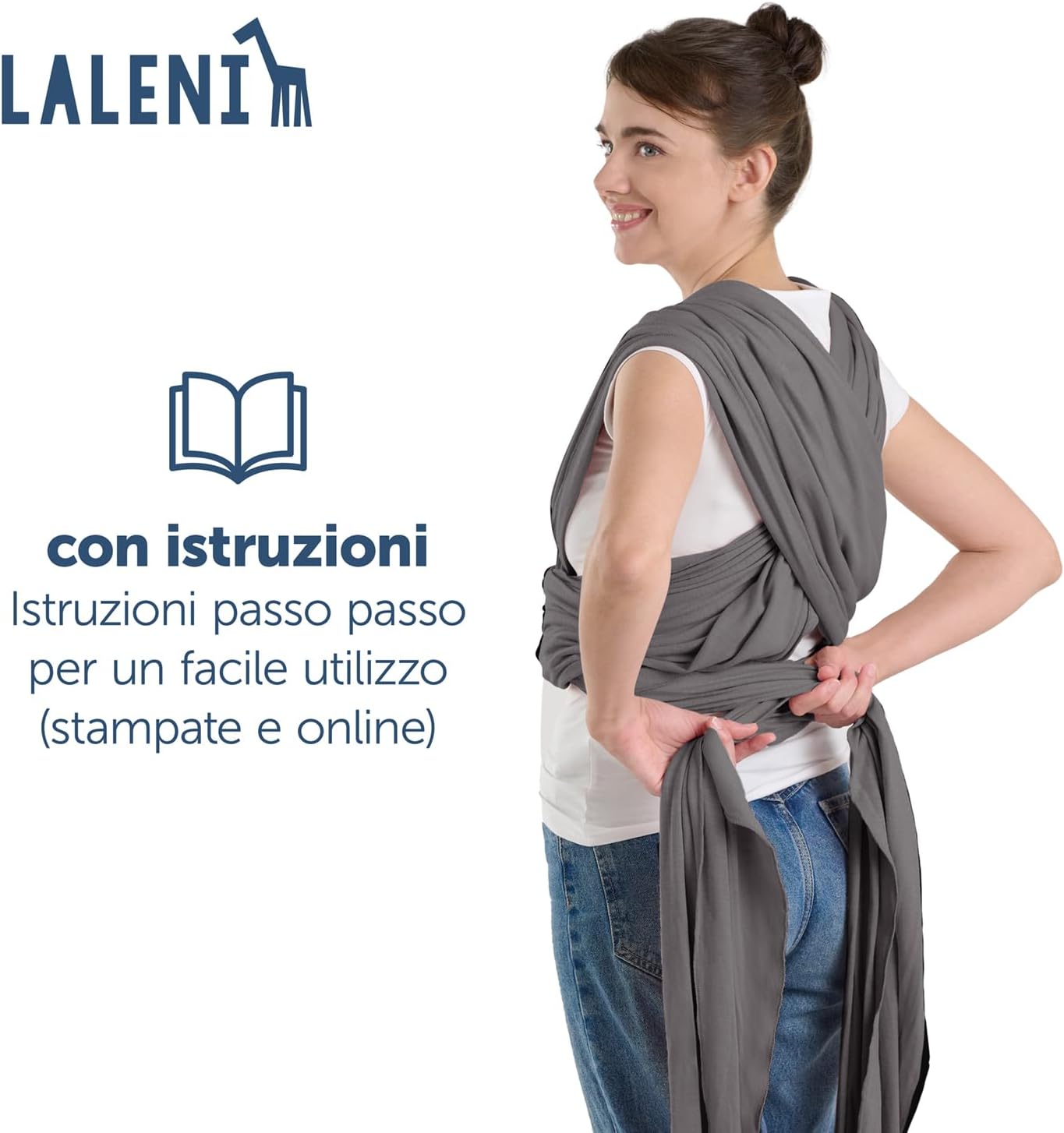 Thumbnail 6 de Laleni Fascia Porta Bambino per Bebè in 100% cotone organico, grigio (510 cm, taglia unica)