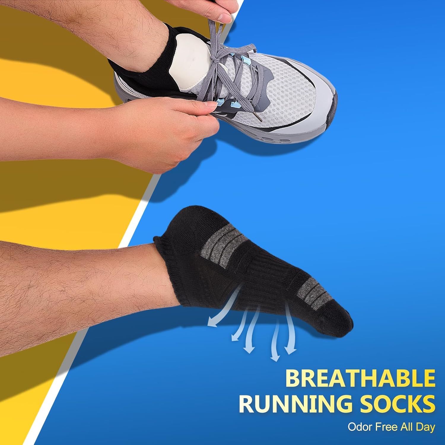 Thumbnail 4 de SockWaddles trainer socks (6 pairs) – cushioned anti-blister ankle running socks in white & black