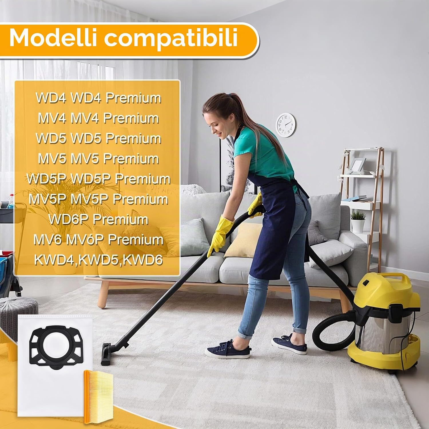 Thumbnail 2 de Kit 10 sacchetti compatibili + 2 filtri per aspirapolvere Kärcher WD4/WD5/WD6 e MV4/MV5/MV6